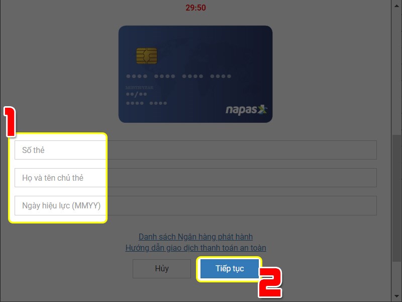 Điền th&ocirc;ng tin thẻ nạp