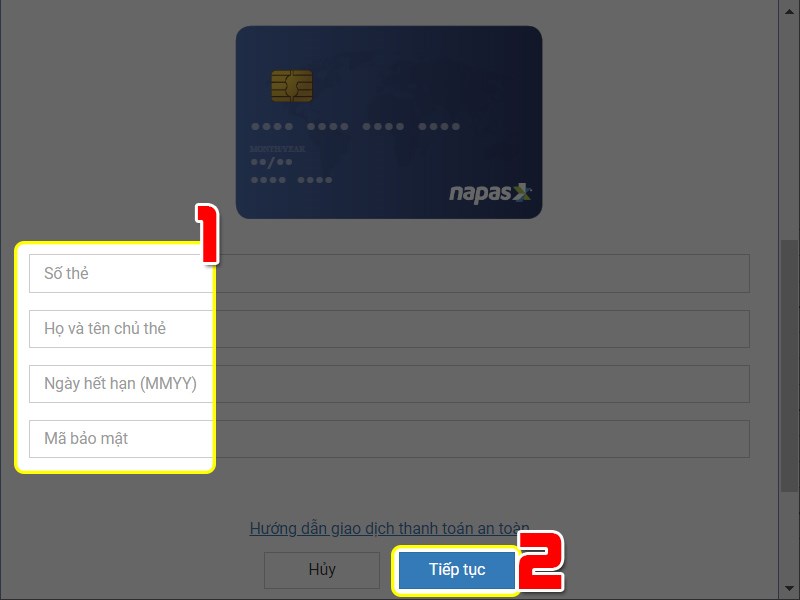 Điền th&ocirc;ng tin thẻ thanh to&aacute;n