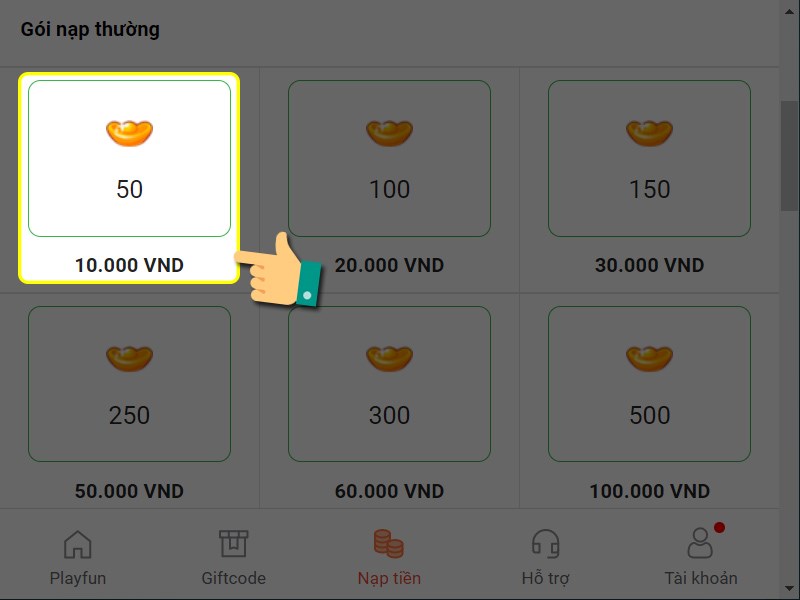 Chọn g&oacute;i nạp