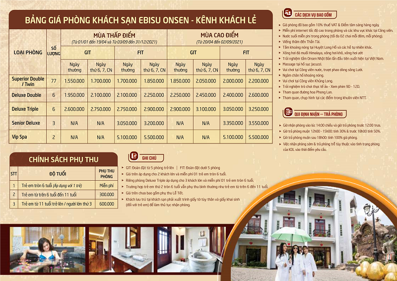 Giá dịch vụ khách sạn - Núi Thần Tài