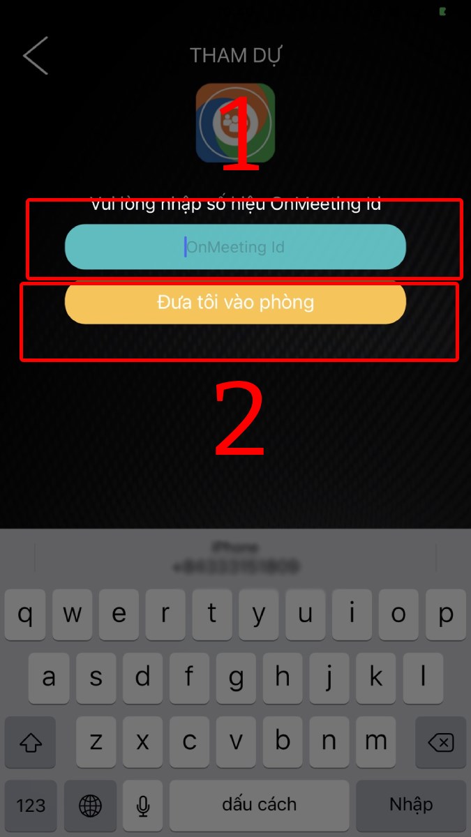 Nhập OnMeeting ID của phòng họp và nhấn nút Đưa tôi vào phòng