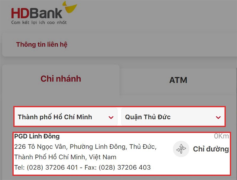 Tra cứu thông tin địa điểm giao dịch HDBank trên toàn quốc