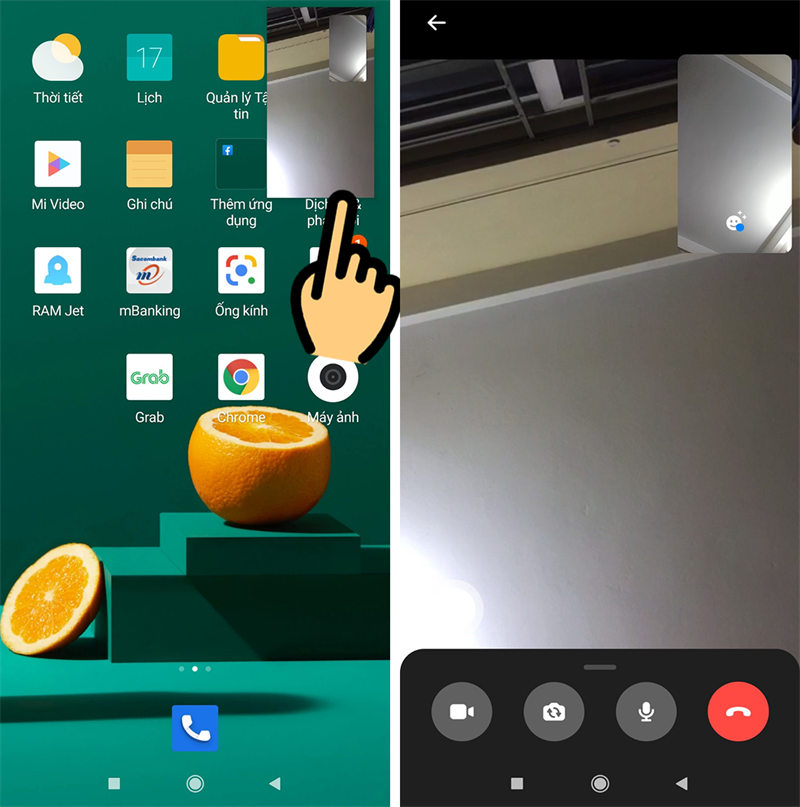 Nhấn vào cửa sổ video call thu nhỏ