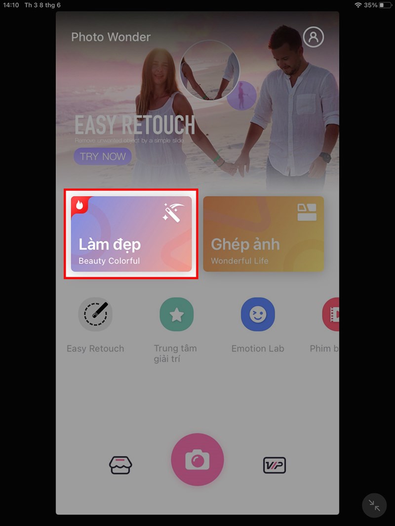 Mở ứng dụng Photo wonder, chọn Làm đẹp và chọn ảnh cần làm mờ