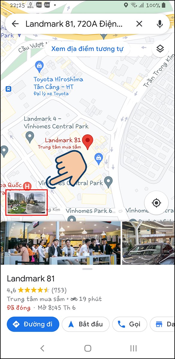 Nhấn v&agrave;o cửa sổ xem trước ở chế độ xem phố