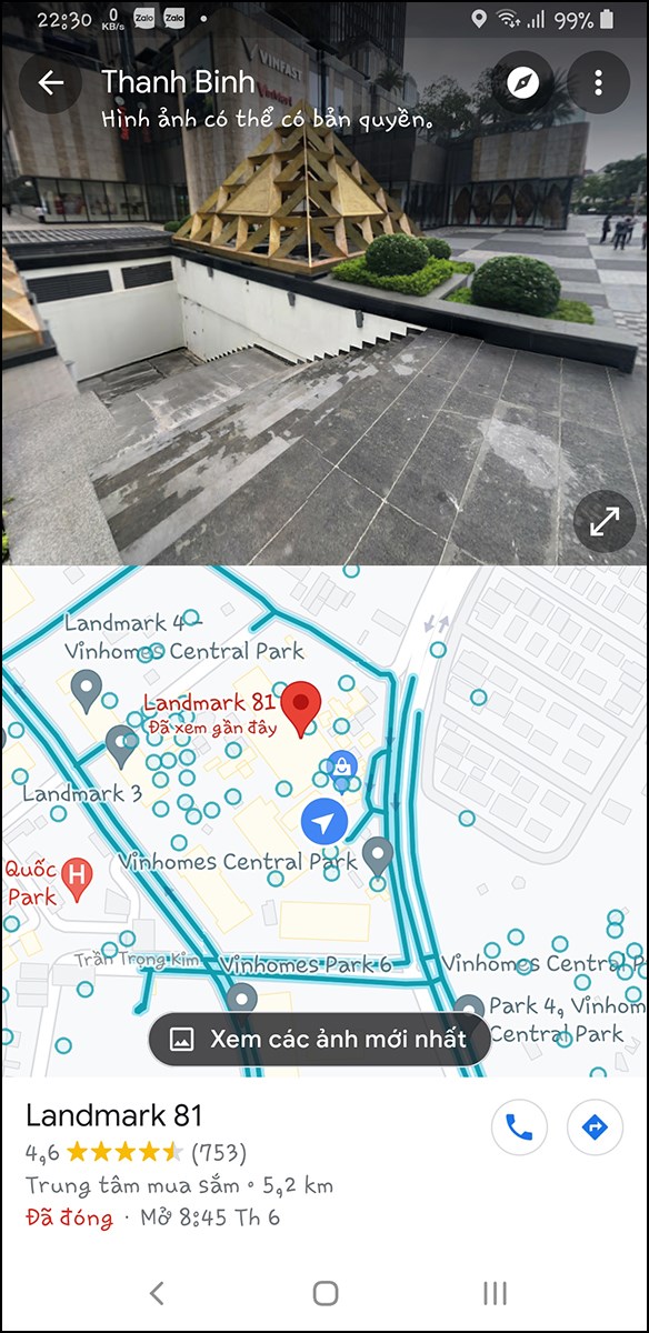 M&agrave;n h&igrave;nh đ&atilde; được chia đ&ocirc;i, bạn c&oacute; thể vừa xem phố v&agrave; vừa xem bản đồ c&ugrave;ng l&uacute;c.