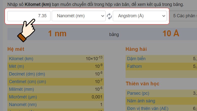 Nhập con số ham muốn fake > Chọn đơn vị chức năng là Nanomet (nm)