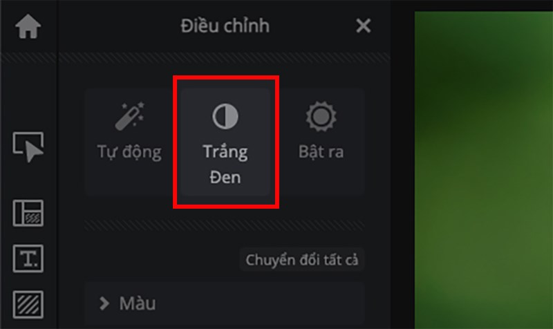 Tại mục Điều chỉnh, chọn Trắng đen