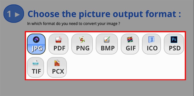 Tại mục Choose the picture putput format, lựa chọn định dạng ảnh mà bạn muốn lưu