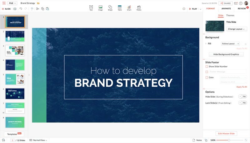 Giao diện Zoho Show Giao diện phần mềm Zoho Show