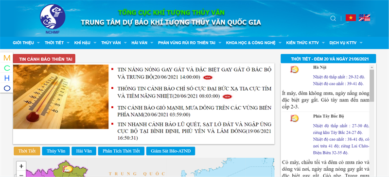 Xem dự báo thời tiết trực tuyến với nchmf.gov.vn