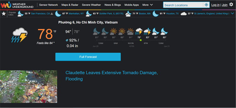 Trang web xem dự báo thời tiết online - wunderground.com