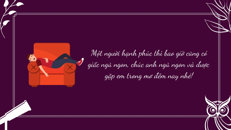 Một người hạnh phúc thì bao giờ cũng có giấc ngủ ngon, chúc anh ngủ ngon và được  gặp em trong mơ đêm nay nhé!