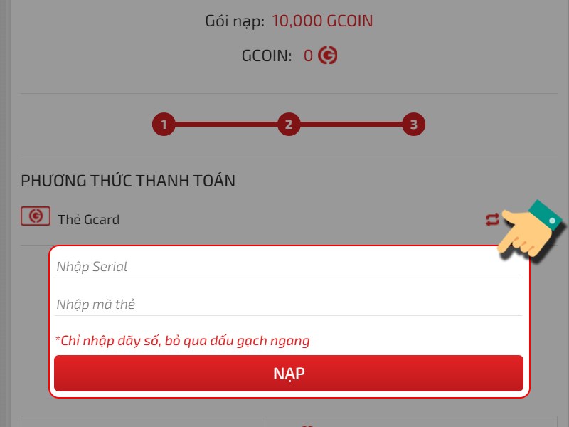 Nhập thông tin thẻ Gcard