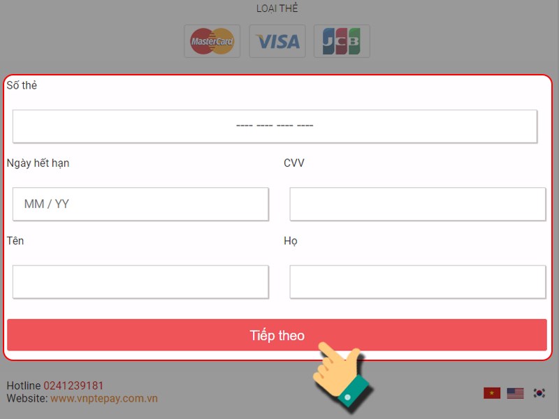 Nhập thông tin thẻ tín dụng để thanh toán