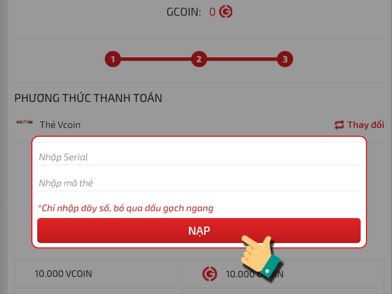 Nhập thông tin thẻ Vcoin