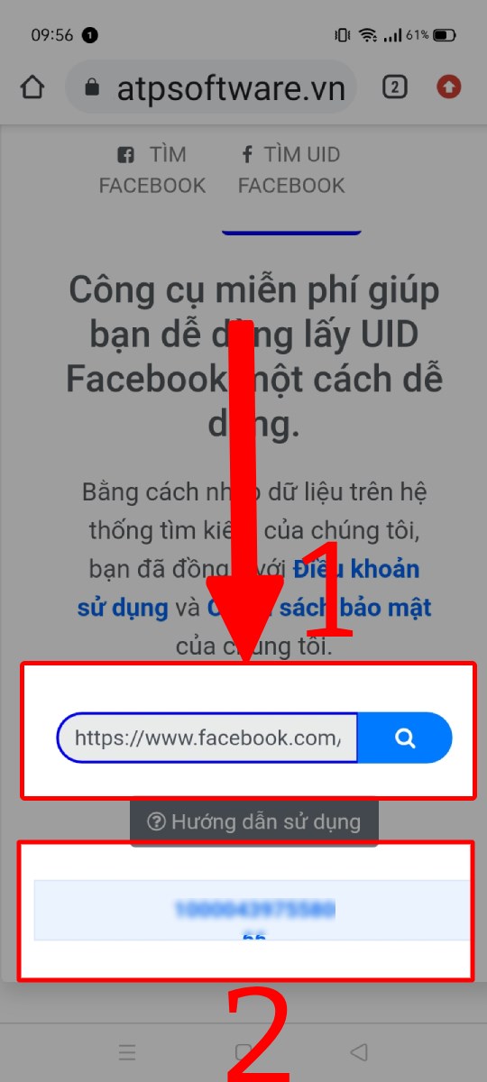 Dán đường link Facebook vào ô tìm kiếm và sao chép ID Facebook