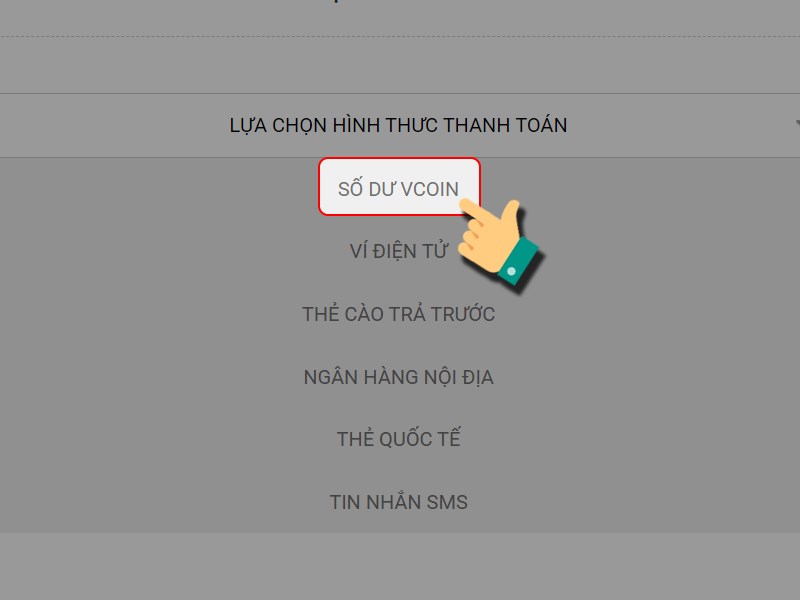 Chọn số dư Vcoin