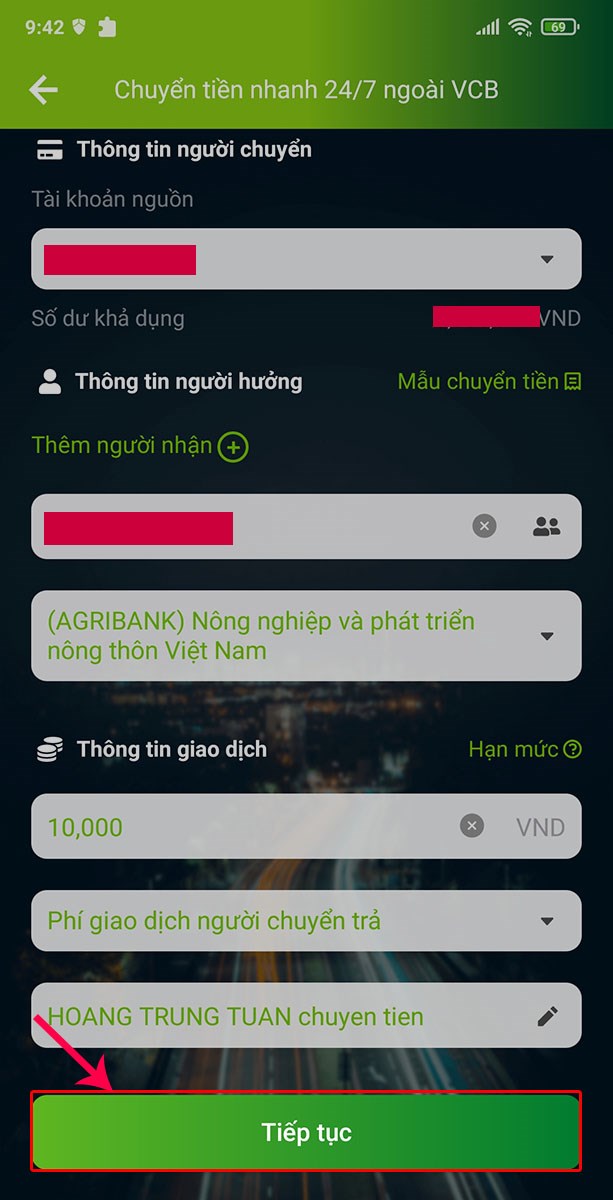 Nhấn Tiếp tục.