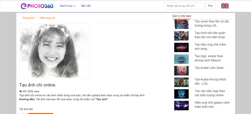 Trang web chuyển ảnh thành tranh vẽ chì online - Ephoto360.com