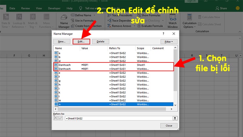 Ở hộp thoại hiện lên > Chọn các file bị lỗi #REF > Nhấn vào Edit để chỉnh sửa lại tên cho file