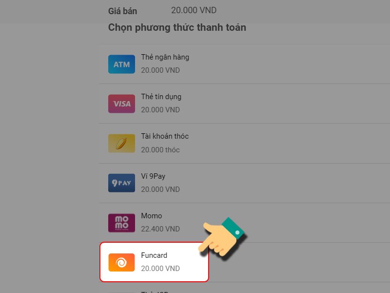 Nạp bằng thẻ Funcard