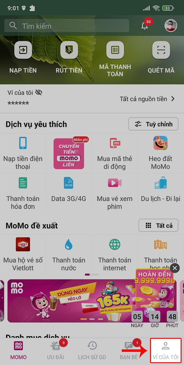 Chọn mục Ví của tôi.