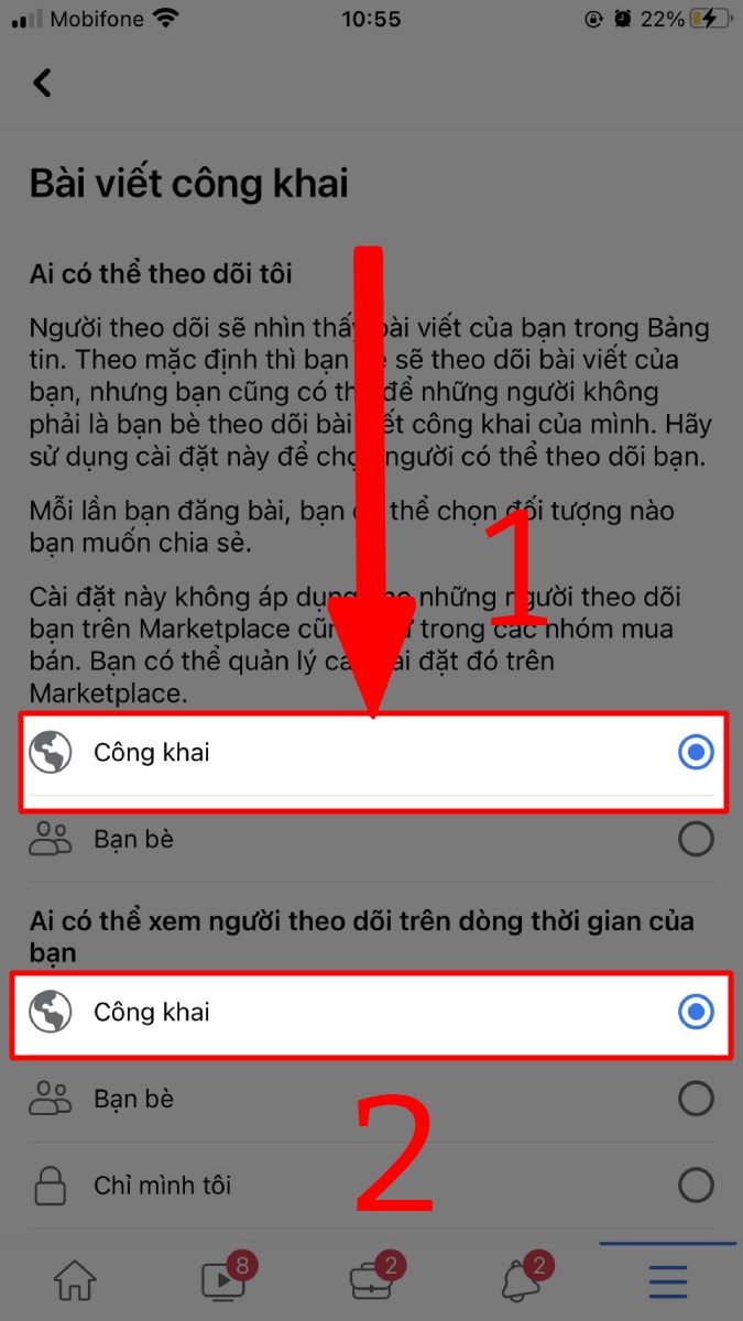 Chọn Công khai
