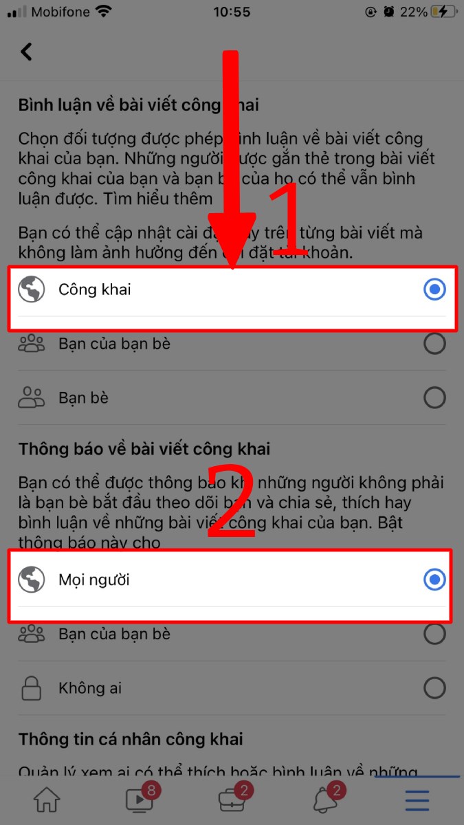 Chọn Công khai và Mọi người