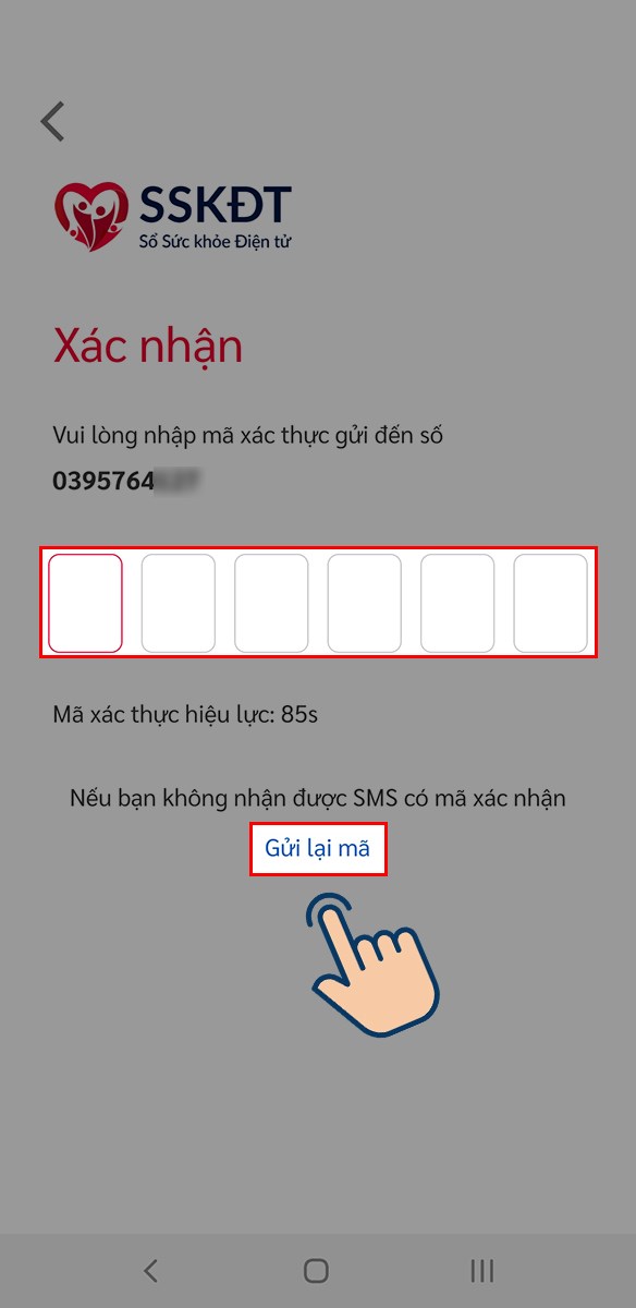 Nhập lại mã OTP vừa được gửi về số điện thoại mà bạn đã điền ở trên và nhấn Gửi lại mã.