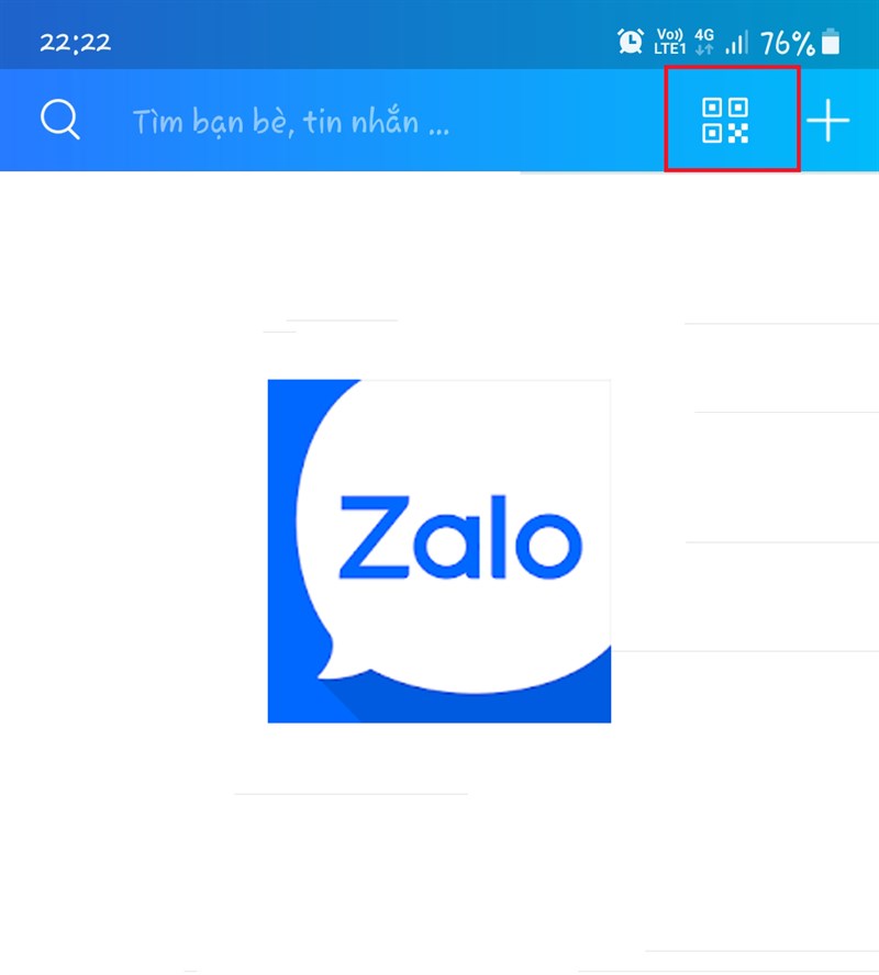 Chọn nút quét mã QR trong ứng dụng Zalo