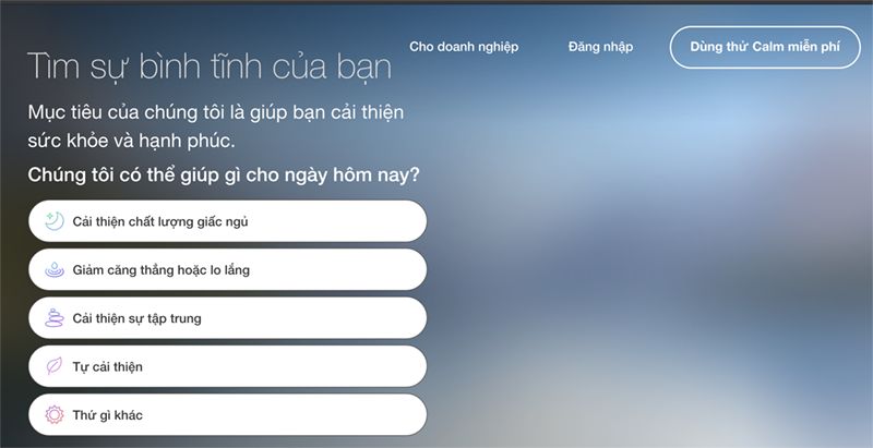 Trang web Calm Giao diện trang web Calm