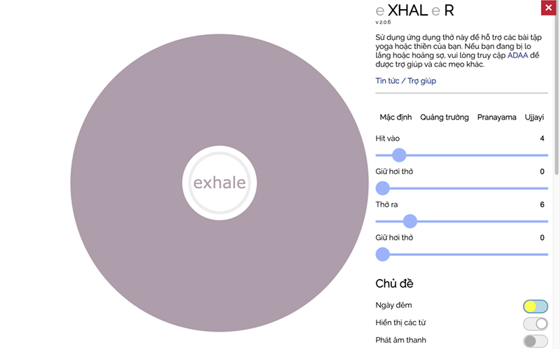 Giao diện trang web Exhale