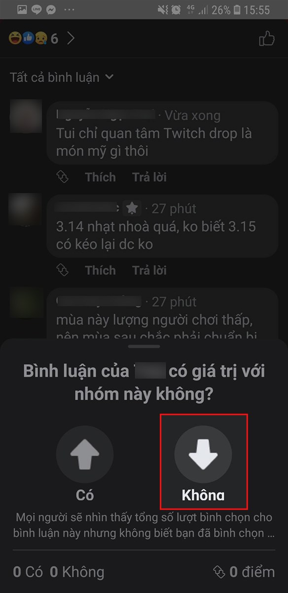 Chọn Kh&ocirc;ng để thả dislike