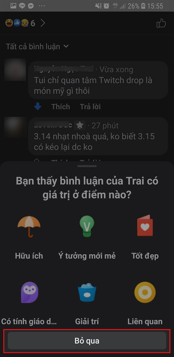 Hoặc chọn Bỏ qua