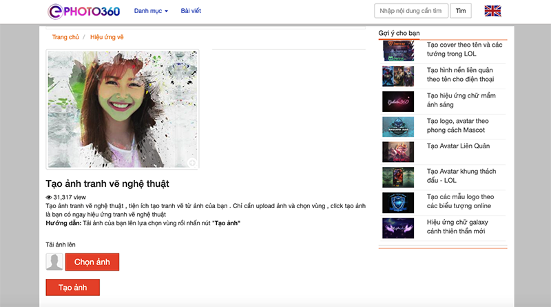 Trang web chuyển ảnh thành tranh vẽ online - Ephoto360.com