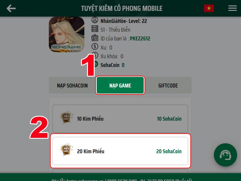 Chọn gói nạp để nạp Chọn gói nạp để nạp