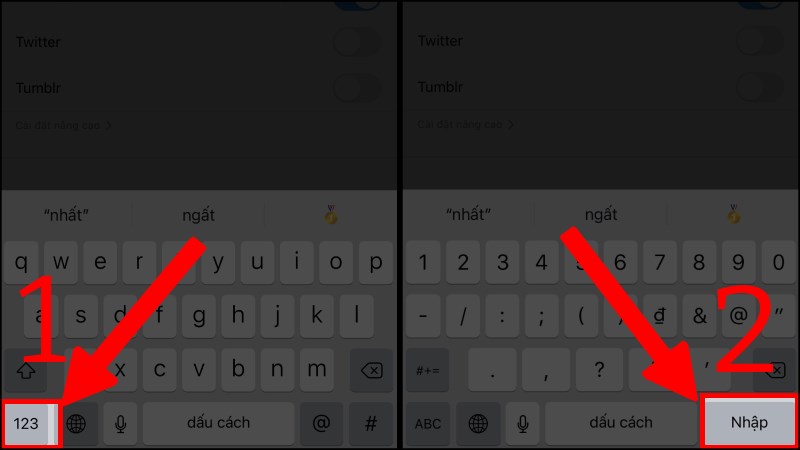 Nhấn v&agrave;o 123 v&agrave; n&uacute;t Nhập