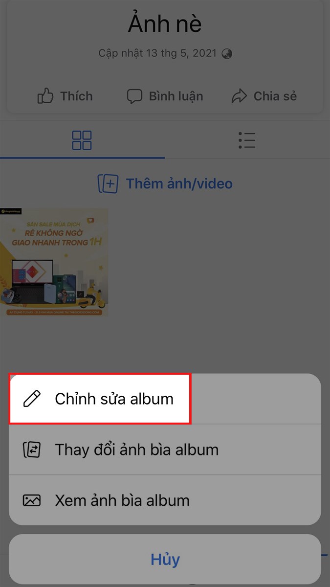 Chọn Chỉnh sửa album Chọn Chỉnh sửa album