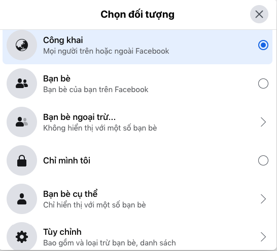 Chọn đối tượng mà bạn cho phép xem album ảnh Chọn đối tượng mà bạn cho phép xem album ảnh