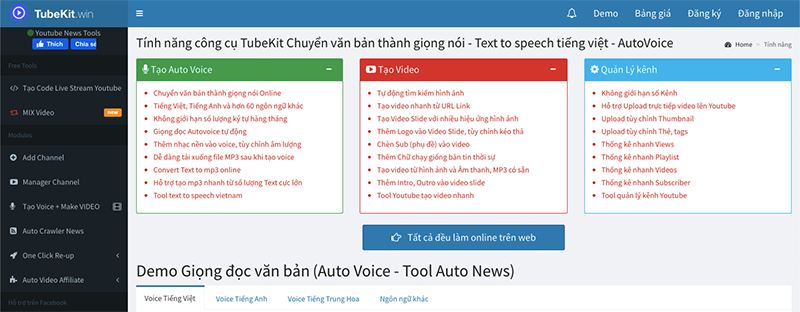 Tubekit.win - trang web chuyển văn bản thành giọng nói