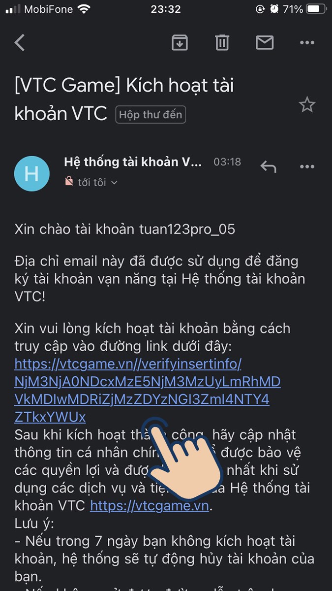 Vào mail mà bạn dùng để đăng ký tài khoản