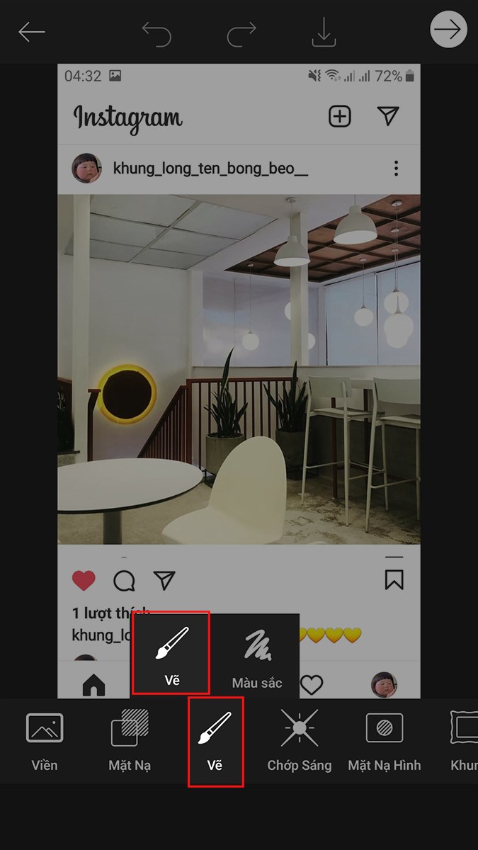 Chọn Vẽ > Chọn c&ocirc;ng cụ Vẽ