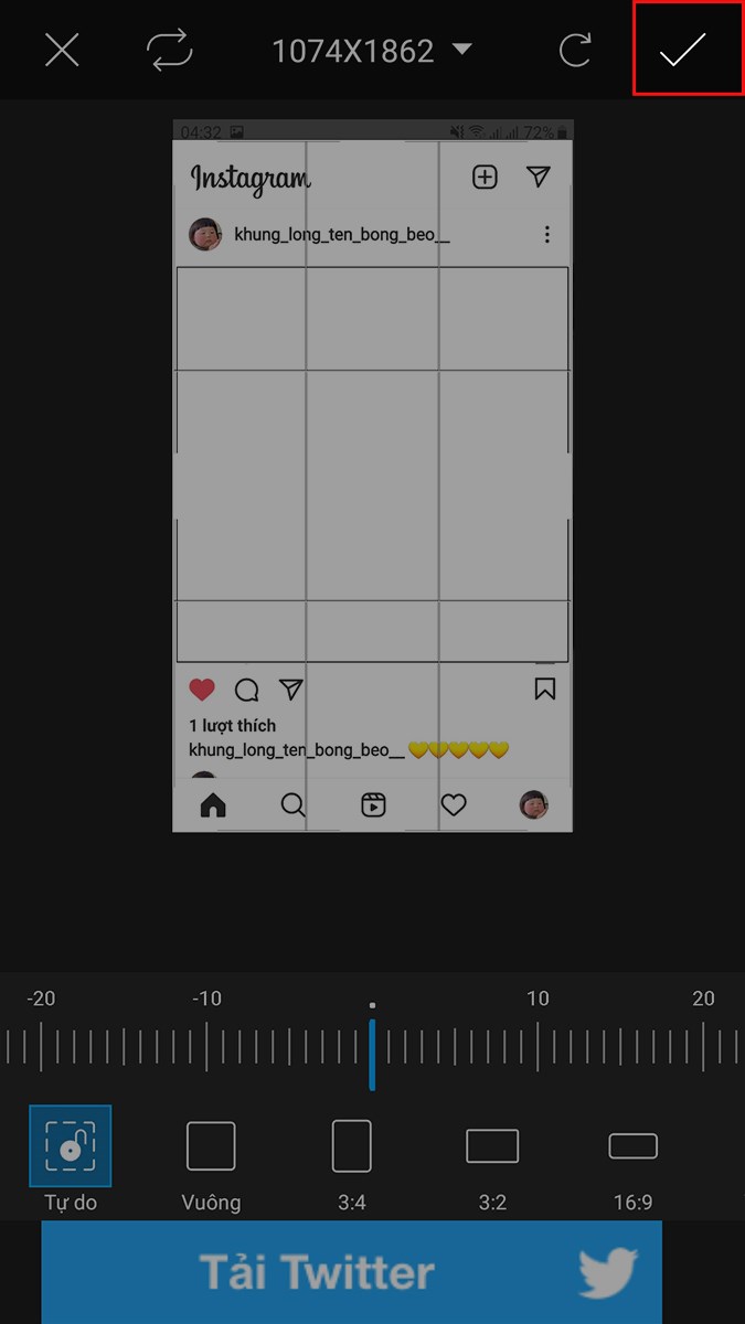 Bạn c&oacute; thể chọn Cắt để cắt đi những phần ảnh thừa > Nhấn v&agrave;o biểu tượng dấu t&iacute;ch