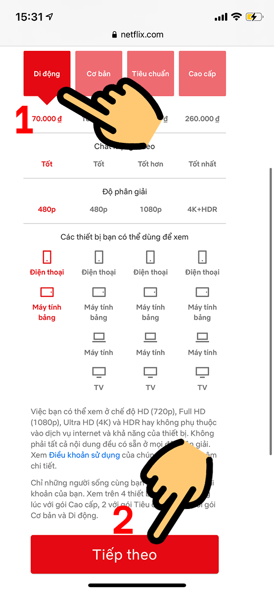 Chọn g&oacute;i Mobile Plan (di động)