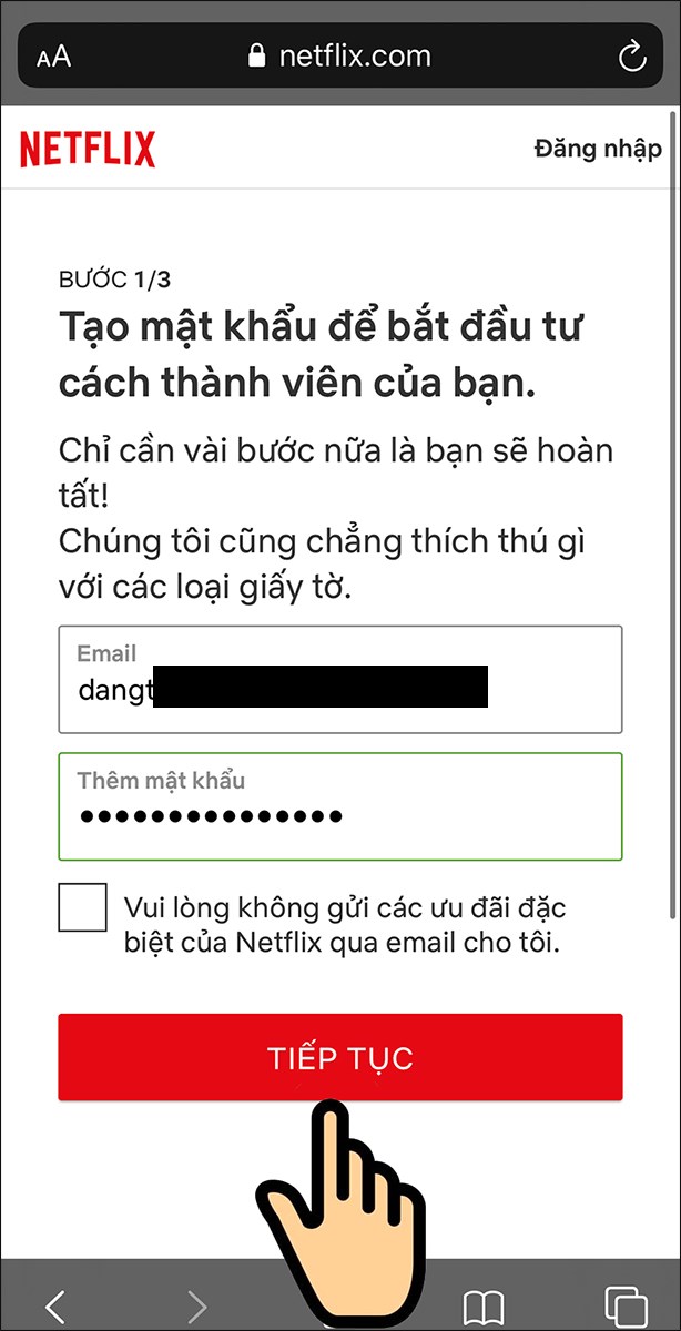 Nhập mật khẩu v&agrave; nhấn Tiếp tục