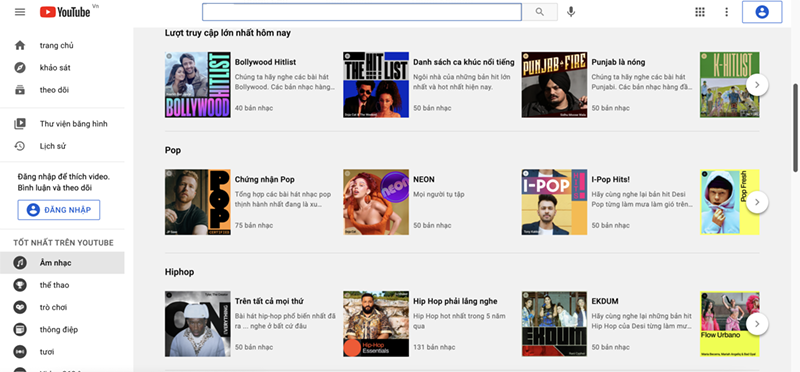 Giao diện trang web Youtube