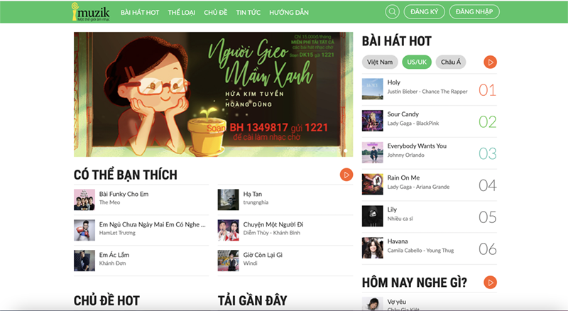 Giao diện trang web Imuzik