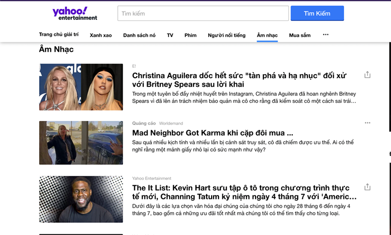 Giao diện trang web Yahoo Music