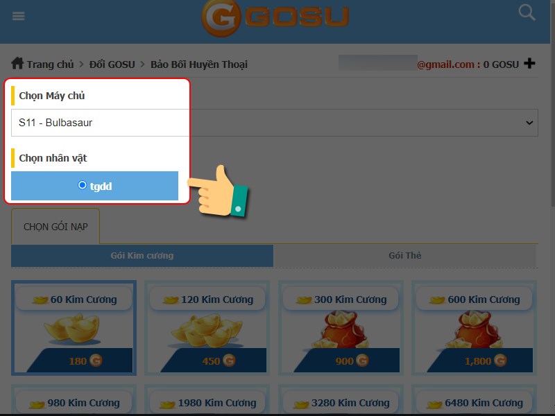 Chọn m&aacute;y chủ v&agrave; nh&acirc;n vật